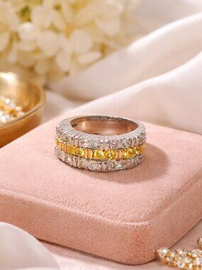 Elegant Two-Tone Crystal Fashion Statement Ring, Size 6